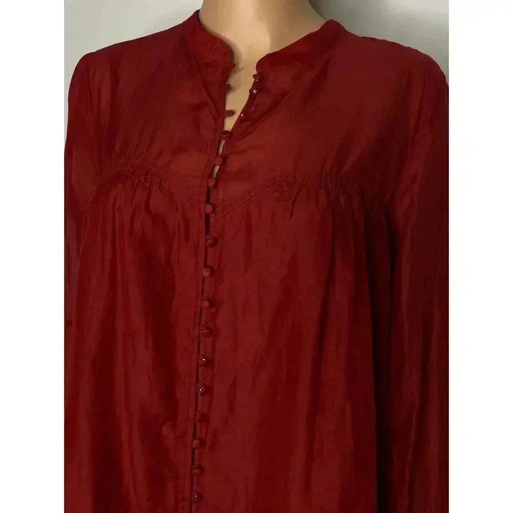 Free People Red Button Down shirt size L  cotton/silk blend - Picture 5 of 8
